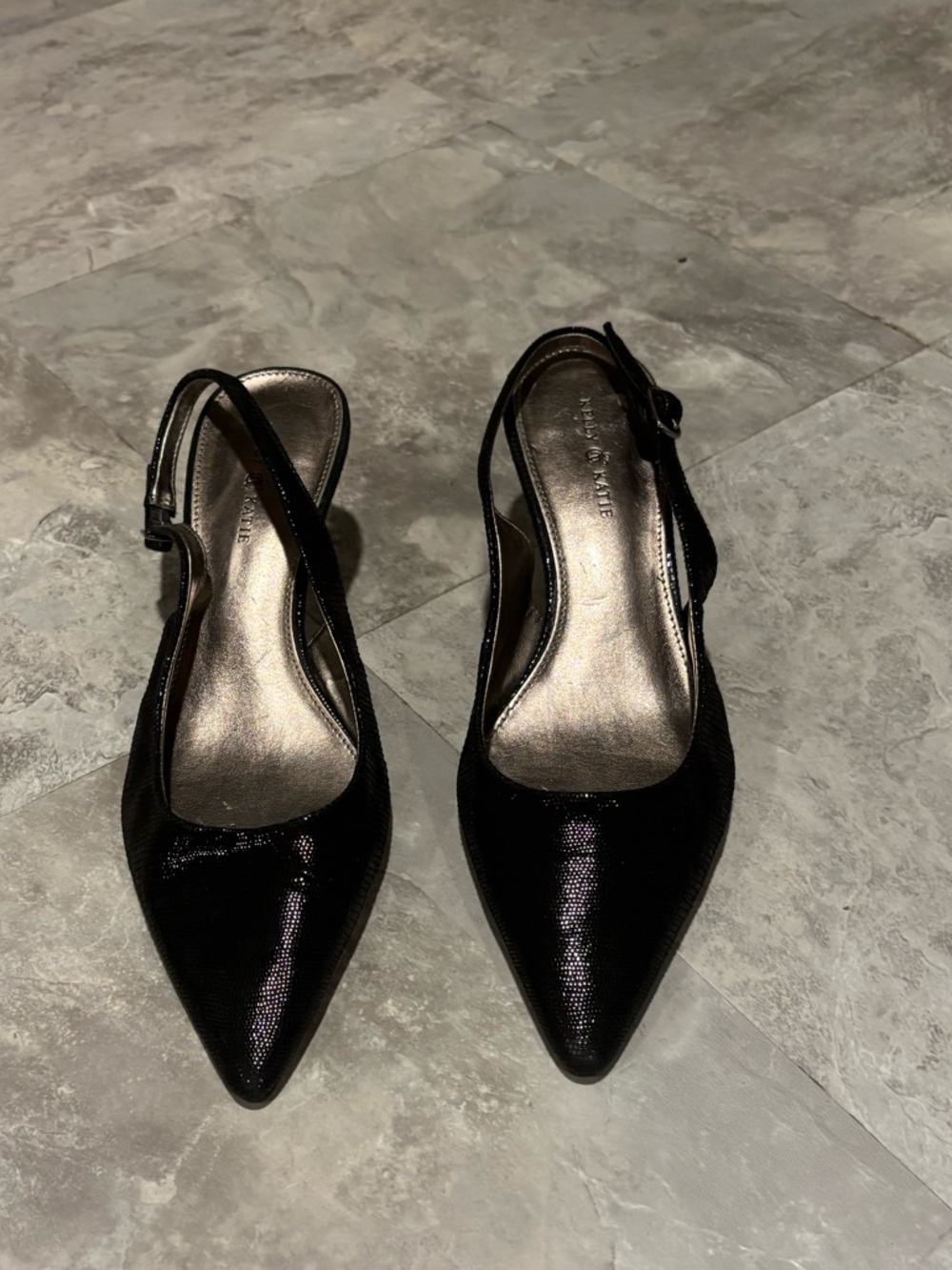 Black Pointed Slingback Kitten Pumps